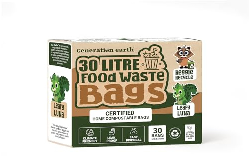 30pcs - 30L Bags - Tie Handles - OK Compost HOME Certified - Food Waste - Extra Strong Bin Liners