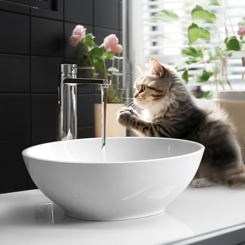 EMKE Waschbecken Aufsatzwaschbecken Oval, Hängewaschbecken für Badezimmer Gäste WC 41,5 x 33,5 x 14 cm, Waschbecken Oval Waschschale Waschtisch Klein Waschbecken Bad Keramikwaschbecken Weiß