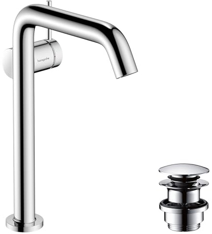 hansgrohe Tecturis S Fine – tvättställskran med trycköppning avlopp, energibesparande (CoolStart), vattenkran badrum med pip höjd 240 mm, blandare handfat vattenbesparande (EcoSmart+), krom