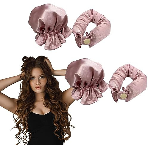 Set di 2 Bigodino Lungo per Boccoli,Rosa Bigodino Fascia Capelli Originale,Bigodini Morbidi per Dormire,Per Capelli Medi Lunghi Dormire Heatless Hair Curler,Boccoli Capelli Senza Calore