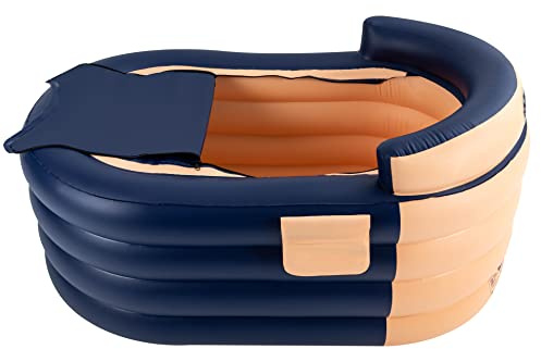 Erwachsene Faltbare Badewanne, 1.4M Aufblasbare Badewanne, PVC mit Pumpe Aufblasbarer Pool Rechteckig für Camping Reisen Spa (Orange)