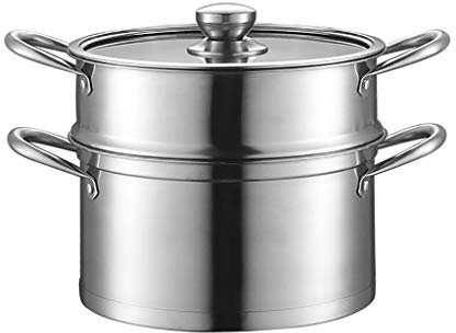 ANSNOW 2-Stöckiger Edelstahl-Dampfgarer, Dampfgarer, Gemüse-Dampfeinsatz-Pfannen-Set, Deckel Aus Gehärtetem Glas, Boden Aus Verbundwerkstoff – 26 cm