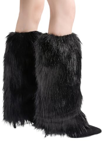KGDUYC Scaldamuscolo da donna Abbigliamento in pelliccia, copristivali in pelliccia sintetica, scaldamuscolo y2k per stivali, 40 cm (nero)