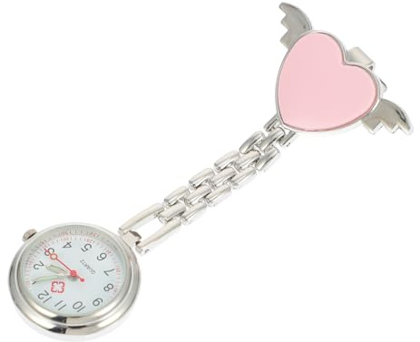 LIFKOME Herzförmige Krankenschwester Taschenuhr Rosa für Pflegekräfte | Glas, Edelstahl und Legierung, Klare Zifferblatt Skala, Leicht zu Verstauen und Mitzunehmen