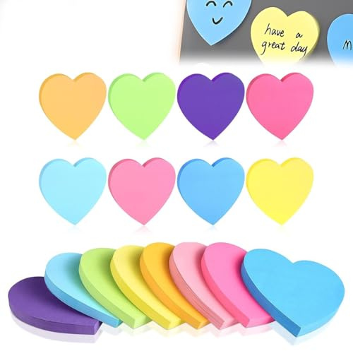 UYVPAER 240 Stück Farbige Haftnotizen, Blatt Sticky Notes Herzform Selbstklebende Klebezettel Seitenmarker Zum Beschriften Bunt Haftnotizzettel Für Zuhause Schule Büro (8 Farben)