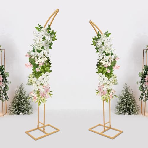 2 st bröllopsbåge metall rosbåge, böjd bröllopsbåge, ballong blommor bakgrundsstativ för födelsedag/fester/bankett ceremoni dekorationer, 190 cm och 210 cm (guld)