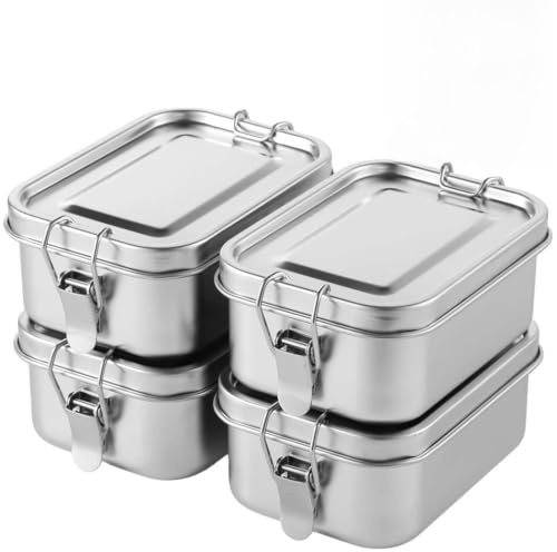YOFAPA 4 Edelstahl-Lunchboxen - 550 ml Bento-Boxen, Leckdichte und Stapelbare Stahl-Brotdose Edelstahl für auslaufsichere, wiederverwendbare, spülmaschinenfeste Lunch-Snackboxen
