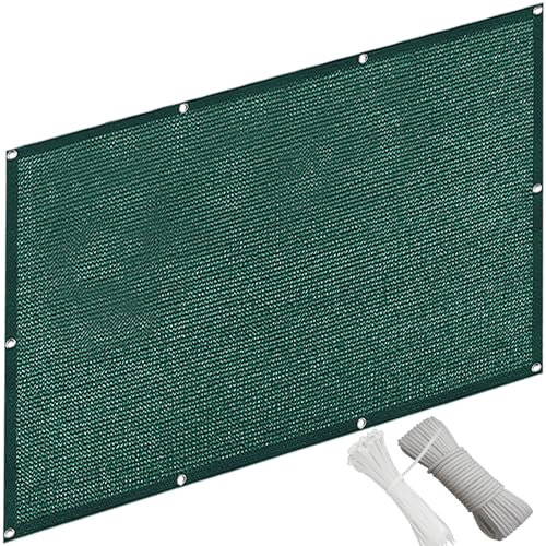 QINLIQIN Sichtschutz Zaun 0.9 x 1.9 m Schattiernetz Tennisblende Uv-Schutz PES Wetterfester mit Ösen, Nylon Kabelbinder Und Kordel für Wohnungsgeländer, Dunkelgrün