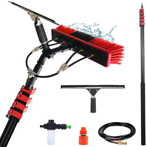 YFSMBD Perche Télescopique Nettoyage Panneaux Solaires, Extensible à 3,6-12 m,Brosse Telescopique Toiture avec Tuyau 20m,Distributeur Savon Balai Telescopique pour Toit,Vitres (35cm Brosse,5.4M)