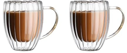 sodeber Juego de 2 vasos de vidrio de borosilicato de alta temperatura con doble pared para beber de forma segura y eficiente