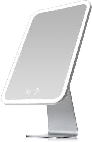 NEZZOE Light Up Mirror for Dressing Table, Rechargeable Makeup Vanity Mirror with Led Lights, 2000mAh, 3 Colors and Brightness Adjustable, 30x18 cm