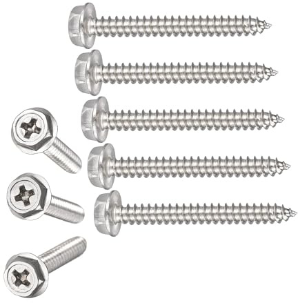 TA-VIGOR M4 x 35mm Self Tapping Screws, 25Pcs Phillips Head Metal Screws | 304 Stainless Steel Hex Washer Screws, Hex Flange Sheet Metal Screws for Metal, Plastic, Wood and DIY Projects