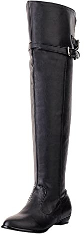 NUSGEAR Botas De Vestir Mujer Botas De Tacón Alto Por Encima De La Para Mujers Bota De Moto De Caña Extra Larga Con Suela Plana Baja Con Caña Elastica Invierno Boots Mujer De Caña Extra Larga