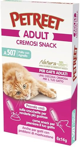 Petreet Adult Cremosi Snack - Mega Pack (12 scatole con 6 bustine per scatola, totale 72 bustine) (Pollo con agnello)