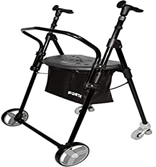 Andador para Ancianos, de acero plegable, con Frenos traseros, con Cesta Asiento y Respaldo, color negro