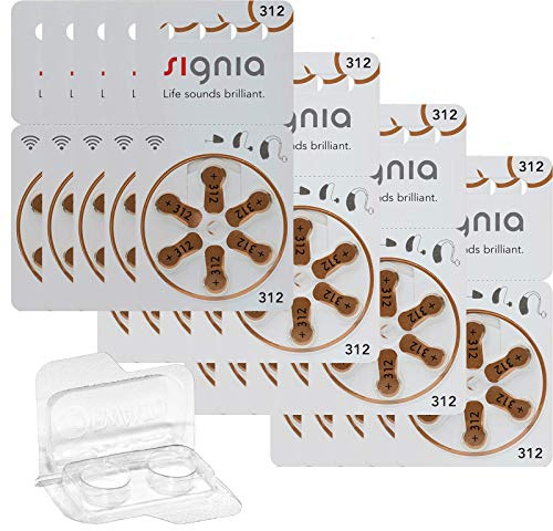 120x Signia by Siemens Gr. 312 Hörgerätebatterien, 20x6er Blister PR41 Braun 24607 + Aufbewahrungsbox f. 2 Batterien (10, 13, 312, 675), transparente Batteriebox für Knopfzellen < Ø 12 mm x H 6 mm