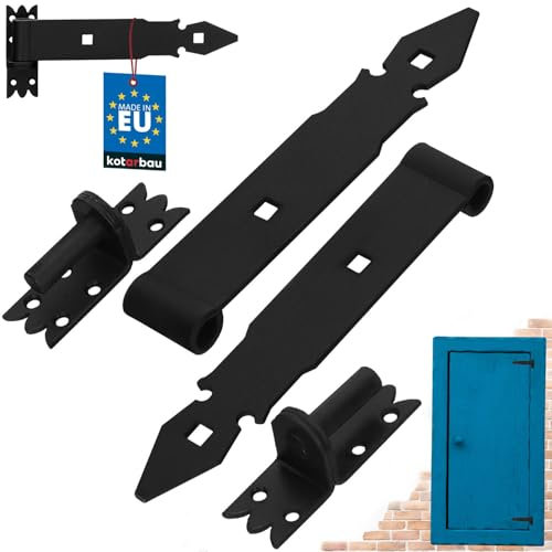 KOTARBAU® 2 x Bisagras para puertas, ventanas 250 mm, Gozne para atornillar + Quicio, Herraje para contraventanas, persianas, Acero inoxidable, Banda de acero, Negro, Bisagra de encaje, 2 UNIDADES