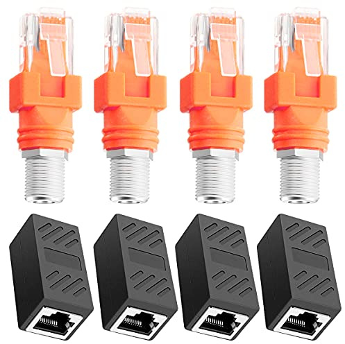 Xiatiaosann 4 st hona till RJ45 RF-omvandlare hane koaxial fat koppling adapter för kabelspårare med 4 st RJ45 koppling