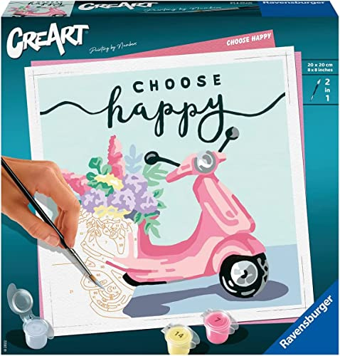 Ravensburger CreArt Choose Happy - Malen nach Zahlen für Erwachsene | DIY Malset mit Pinsel und Acrylfarben, 20 x 20 cm, Geschenk für Frauen und Männer