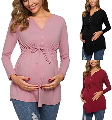 Premaman Top L'Allattamento al Seno Donna Felpa Premaman Allattamento Maglia Trasparente con Maniche Lunghe per Gravidanza T-Shirt maternità in Cotone Magliette di maternità Donna Bluse Camicetta Tops