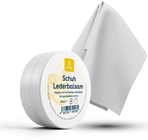 eco:fy Balsamo vegano per scarpe in pelle con panno in microfibra, cera per la cura della pelle per tutte le scarpe in pelle liscia, 50 ml
