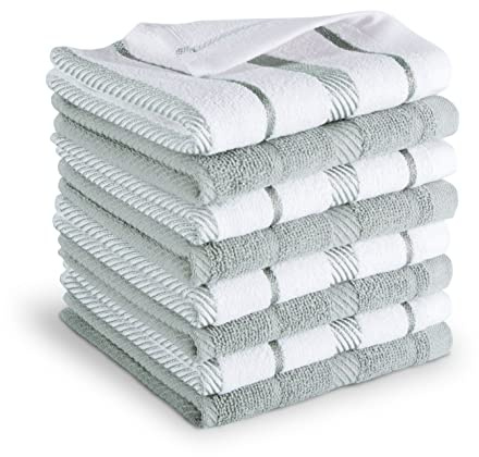KitchenAid Albany Dishcloth 8 Pack Set, Matte Grey/White, 12x12