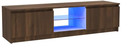 vidaXL Mueble de TV con Luces LED Armario Pared Consola Decoración Almacenamiento Salón Sala de Estar Dormitorio Puerta Hogar Marrón Roble