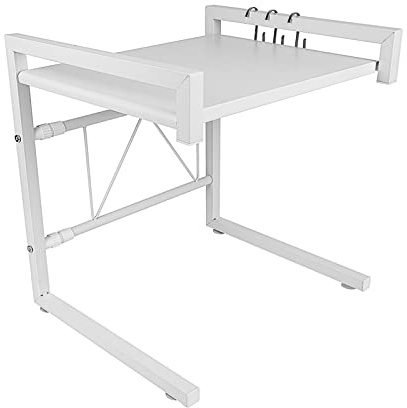 SHISHI Support Four à Micro-Ondes en Métal à 2 Niveaux, Ajustable Étagère de Cuisine Comptoir, Étagère Rangement Cuisine, Organisateur de Rangement Extensible, (40-65)×36,5×42 cm - Blanc