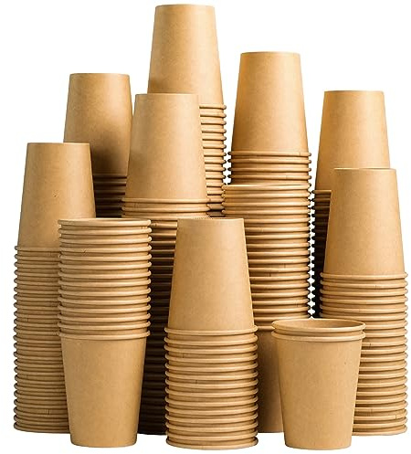 Lamosi 200 Pack 10 oz Kraft Paper Cups, Brown Disposable Paper Coffee Cups, Unbleached Cups for Hot/Cold Beverage Party Home Office