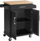 Yaheetech Carrello da Cucina con Ruote Cassetto a 2 Ante Piano di Lavoro Carrellino Salvaspazio con Portasciugamani e Portaspezie Moderno Porta Microonde 91,5 x 66 x 45,5 cm Nero