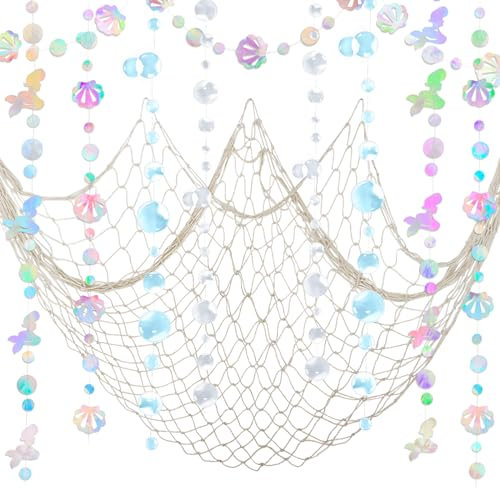 ZERODECO Fischernetz Dekoration mit Muscheln Dekonetz zum Aufhängen Fischnetz Deko Maritime Deko