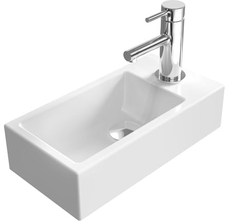EMKE Waschbecken Klein, Mini Hängewaschbecken für Badezimmer Gäste WC 40 x 20 x 10 cm, Eckig Handwaschbecken Waschtisch Waschbecken Bad Waschschalen Wandwaschbecken Weiß