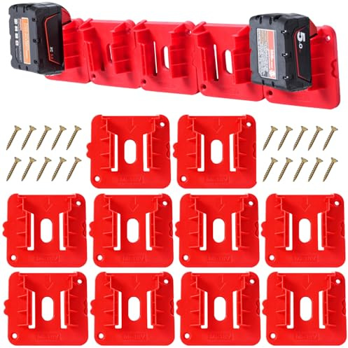 KETTKEL 10 Pack Battery Holder for Milwaukee M18,Wall Mount M18 18v Battery Holder Storage Case Tool Holder For Shelf Work Van Toolbox