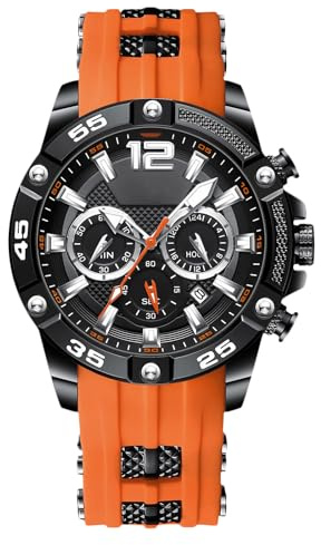 RORIOS Hombres Relojes Moda Pulsera Deportivos Analógico Cuarzo Multifuncional Cronógrafo Luminoso Calendario Naranja