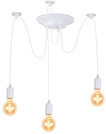 iDEGU Rétro Lustre Suspension, 3 Bras Suspension Luminaire DIY Créatif Lustre Plafonnier Style Araignee Ajustable 150CM Vintage Lampe de Plafond avec E27 Douille pour Salon (Blanc, 3 Lumières)