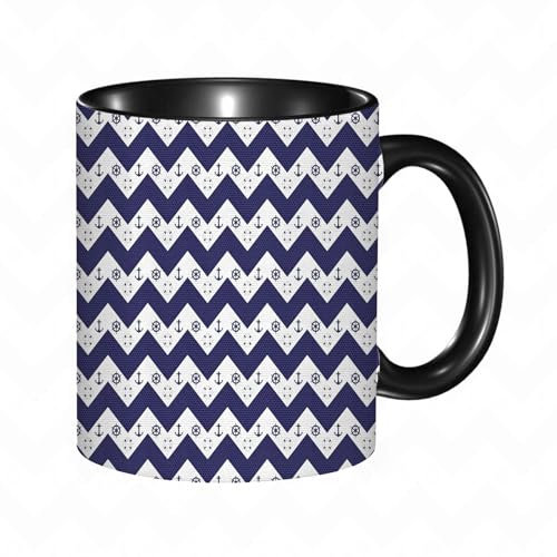 reyawdf Original Tasse mit lustigem Design,Pfeile geometrisches Design Anker Rettungsring Schiffsrad Marineblau u,330ml, für Kaffee- und Teeliebhaber, als Geschenk für Weihnachten, Geburtstag und mehr