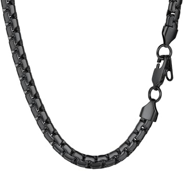 PROSTEEL Mens Necklace Chain Stylish Flat Box Chain Link Black/Silver/Gold Plated, Hypoallergenic 316L Stainless Steel Jewellery (with Gift Box)
