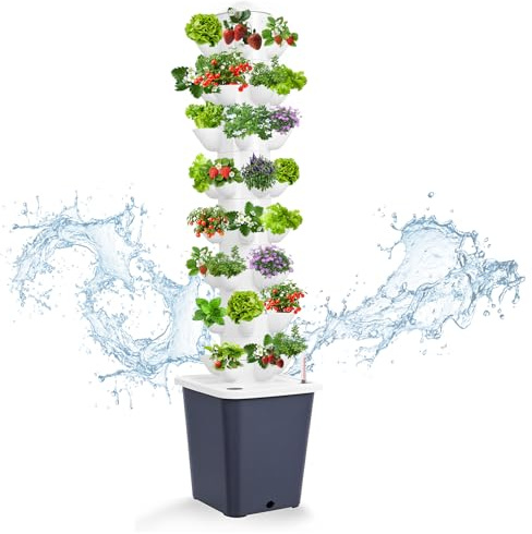 LIROPAU Sistema hidropónico de torre de cultivo, 40 pods, 8 capas, torre hidropónica vertical con depósito de agua de 10 litros, sistema de cultivo de jardín, kit de cultivo aeroponics para hierbas