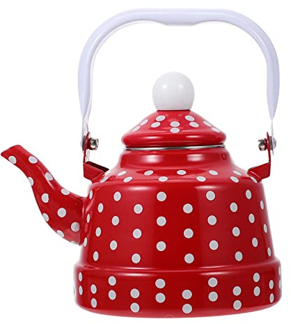 HEALEEP Tetera de Esmalte 1.1l Patrón Vintage Roja con Puntos, Hervidor de Agua Doméstico Mango Cómodo, Adecuado para Preparar Té y Bebidas Calientes en Cocina y Hogar