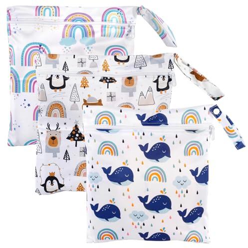 Zyiphor 3 Pezzi Sacchetti Impermeabili da Viaggio Wet Bag con Cerniera 30x28cm Sacchi da Biancheria Sporca Riutilizzabile Sacchetti Organizer per Palestra Piscina Spiaggia Asciugamani Costume da Bagno