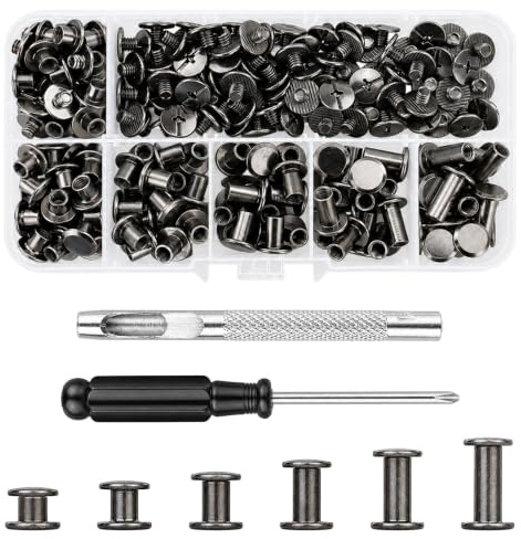 110 juegos de remaches de rosca, 4/5/6/8/10/12 mm, tornillos de encuadernación Chicago, tornillos M5, tornillos Chicago para decoración de cuero, collar, vajilla, equipaje, cartera, bolsos
