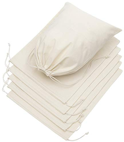 DR 100% Cotton Muslin Drawstring Bags (12x16 Inch - 6-Pack) Large Beige Fabric Cotton Shoe Bag and Storage Pouches for Shoes Storage Pantry Gifts Laundry Travel