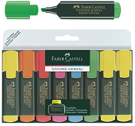FABER-CASTELL 254863 - Textmarker Set TL 48, 8er Etui, Neon Farben, mit langlebiger Keilspitze, Strichbreite 1-5 mm, nachfüllbar