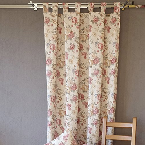 heimtexland ® Landhaus Rosen Schlaufenschal in 245x140 cm aus hochwertigem Jacquard in Creme rosé mit Blumen Druck Rose - Gardine Vorhang Dekoschal Country Chic Typ442