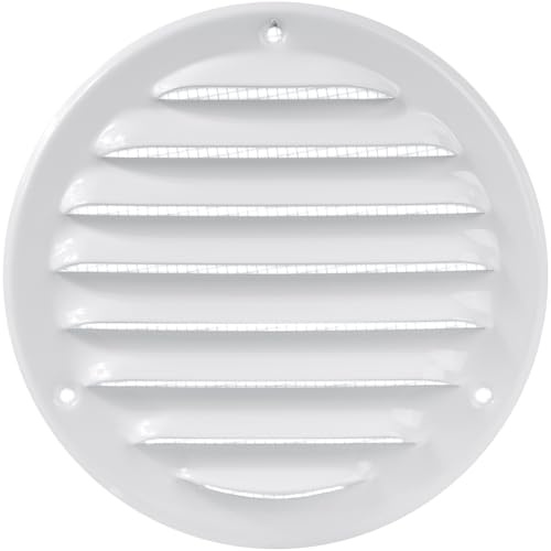 4 pulgadas de metal – Blanco – Cubierta de ventilación – Rejilla de ventilación redonda Soffit – Rejilla de ventilación – Rejilla de malla integrada – Ventilación HVAC