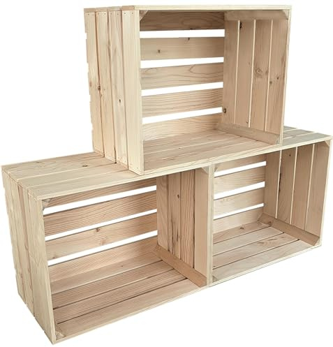 3er Set Holzkiste Groß Aus Holz - massive Weinkisten Vintage 50 x 40 x 30 cm - Holzbox Für Aufbewahrung, Holzregal - Robuste Obstkisten & Apfelkisten - Deko Kiste Für Küche, Wohnzimmer - Kiste Natur