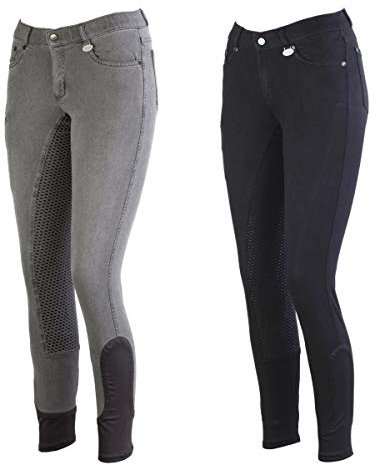 Lazura - Reithose für Damen Dora | Jeans Reithose mit Silikon-Vollbesatz | Vollbesatzreithose mit seitlicher Handytasche & 4 Einschubtaschen | Reitleggings in schwarz | Reitbekleidung in Größe 38
