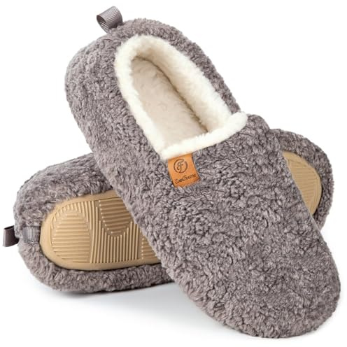 EverFoams Women's Fuzzy Full Slippers Soft Comfy Faux Shearling Memory Foam Indoor House Shoes, Grey, 5-6 UK
