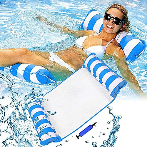 LATERN 130CM Schwimmbad Float Hängematte, 4-in-1 Sattel/Lounge Chair/Hängematte/Drifter Aufblasbares Schwimmbett Floß Liege Strand Whirlpoolmatte (Blau)