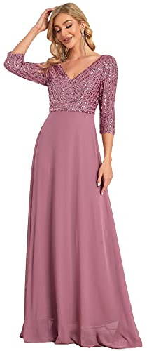 Ever-Pretty Women's Elegant V Neck Floor Length A Line Empire Chiffon with Sequin Evening Party Dresses Orchid 14UK